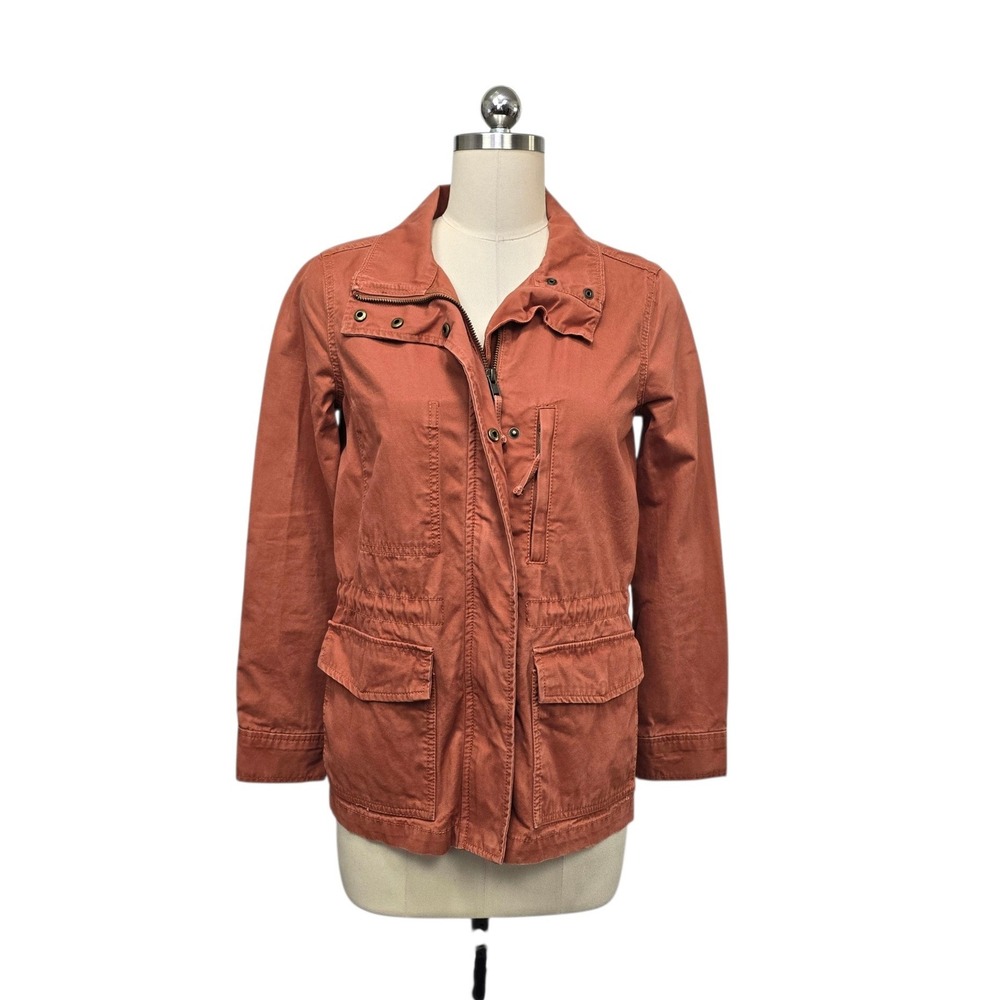 Madewell Womens Size XS‎ Burnt Orange Cotton Twill Utility Field Jacket Zip Snap